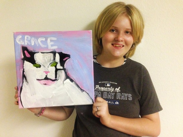 Grace with her cat portrait